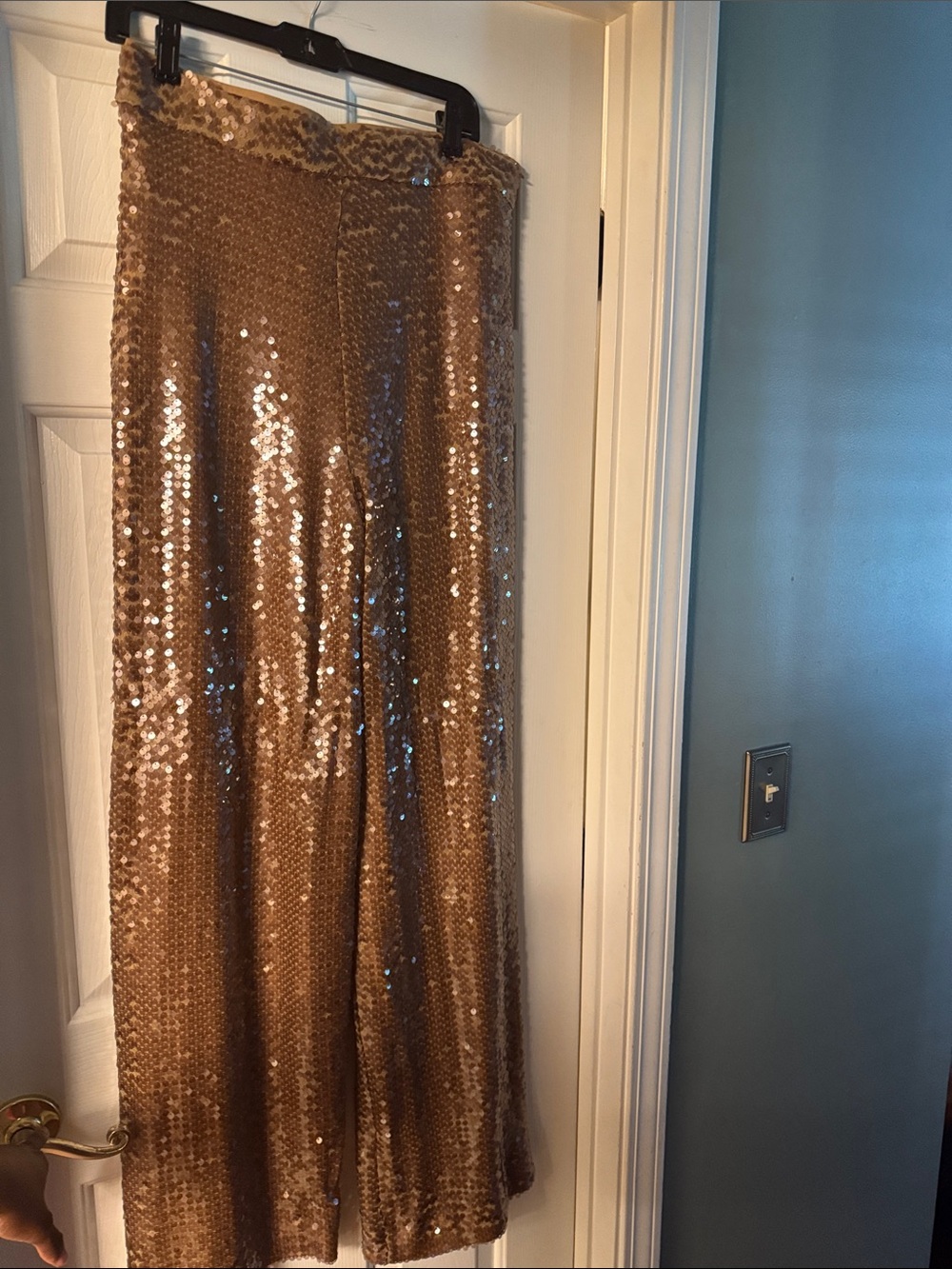 Zara Brown Sequin Wide-Leg Pants - Picture 2 of 4